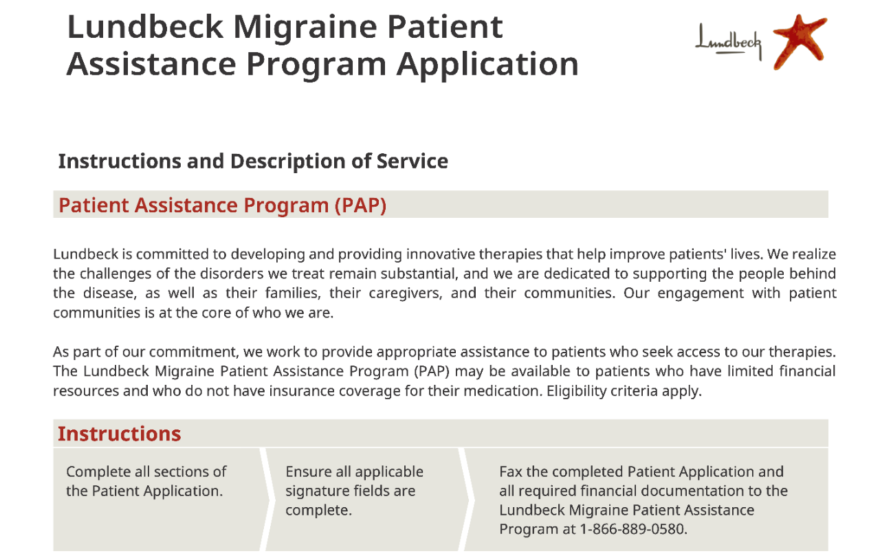 Migraine Patient Assistance Program Application Thumbnail